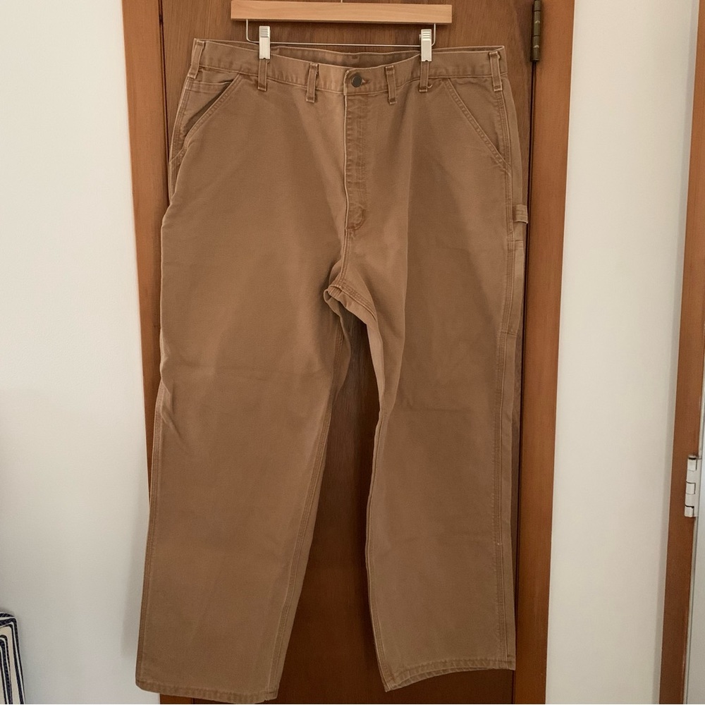 Men’s 44 x 32 CARHARTT B11 Brown Washed Duck Utility Canvas Work Pants DEFECT